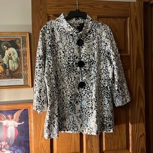 Black, silver and white jacket. Fun to wear w/ dress pants & leggings